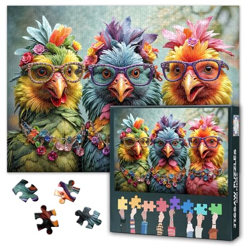 Abstract Animals Premium Herausfordernde Spiele Puzzle für Erwachsene 1000 Teile, EIN Huhn mit Brille und Perlen Puzzlespiel für Erwachsene, Familien 70 x 50 cm von TISHIRON