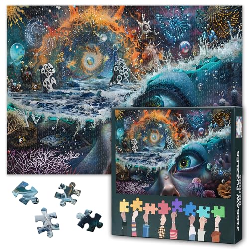 Abstrakte Augenpuzzle für Erwachsene 1000 Teile - Human Mind Art für Kunstliebhaber Herausforderndes Puzzle 1000 Teile für Erwachsene, Künstlerische Puzzlespiele (Seaworld) 70 * 50cm von TISHIRON