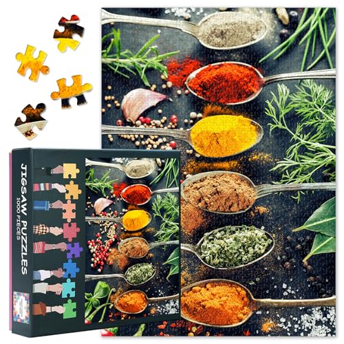 Abstrakte Gewürze Kunst Puzzle 1000 Teile - Fantasie Küchenzutaten Design, Herausforderndes Premium Puzzle - 27.5x19.7 Zoll von TISHIRON