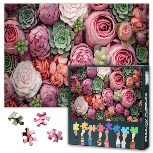 Abstraktes Blumenmuster mit Pfingstrosen und Sukkulenten Puzzle 1000 Teile für Erwachsene, Familien (Sukkulenten) Die Teile Passen Perfekt Zusammen Fertige Größe: 20X27inch von TISHIRON