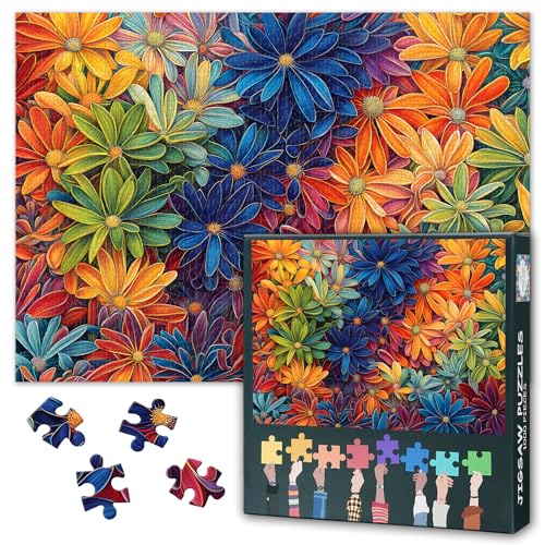 Abstraktes Blumenpuzzle für Erwachsene, 1000 Teile – lebendige Blüten und geometrische Muster, Kunst mit Premium-Puzzlebrett, herausfordernde, zeitgenössische botanische Puzzles (70 x 50 cm) von TISHIRON
