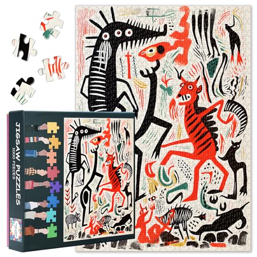 Abstraktion Puzzles Graffiti Zebra, Giraffe, Katze, Hirsch, Schlange und andere Tiere Puzzle für Erwachsene 1000 Teile, unmögliche herausfordernde Puzzles, 50x70 cm von TISHIRON