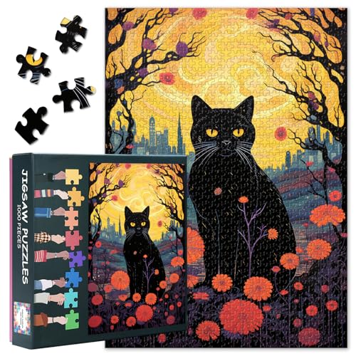 Animal 1000 Teile Puzzles für Erwachsene, Schwarze Katze und rote Blumen in der Nacht Stadt Puzzles, Imaginary Landscapes Impossible Puzzle, 19,5 x 27,5 Zoll Animal 1000 Teile Puzzles für Erwachsene, Schwarze Katze und rote Blumen in der Nacht Stadt Puzzles, Imaginary Landscapes Impossible Puzzle, 19,5 x 27,5 Zoll von TISHIRON