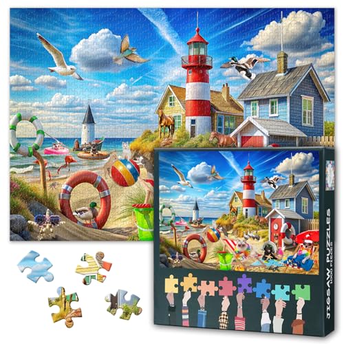 Animal Party 1000 Teile Puzzles für Erwachsene, Strandtier-Herausforderung, Puzzle, 1000 Teile, Katzen und Hunde, Meereslandschaft, Leuchttürme, lustiges Geschenk für Familie und Freunde, 69,8 x 49,8 Animal Party 1000 Teile Puzzles für Erwachsene, Strandtier-Herausforderung, Puzzle, 1000 Teile, Katzen und Hunde, Meereslandschaft, Leuchttürme, lustiges Geschenk für Familie und Freunde, 69,8 x 49,8 von TISHIRON