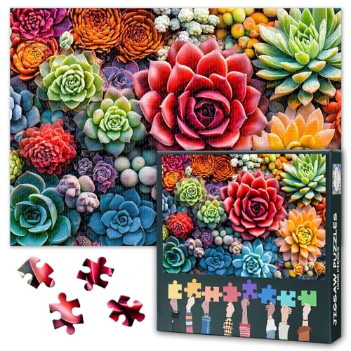 Aquarell Sukkulenten Puzzle 1000 Teile - Lebendige Wüstenlandschaft Design, Premium Puzzlebrett - 27.5x19.7 Zoll von TISHIRON