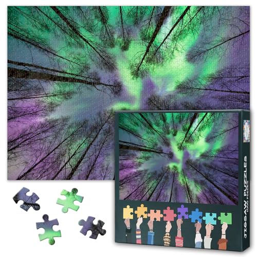 Aurora Forest Puzzle für Erwachsene, Wald unter Sternennacht, 1000 Teile, Wanddekoration, herausfordernde und lebendige Details, ideal für Puzzle-Enthusiasten, Fertige Größe: 70 x 50 cm von TISHIRON