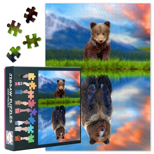 Bären-Puzzle 1000 Teile - Detailreich Inspirierende Wildtier-Szene mit Jungtier, Farbenprächtig 50x70 cm Naturgetreues Kunstmotiv für Zuhause Premium Puzzles Erwachsene von TISHIRON