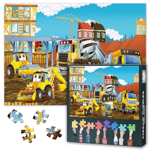 Baustelle 1000-teiliges Puzzle für Erwachsene, Auto in der Stadt Puzzleteile für Erwachsene Herausforderndes Familienspiel Geschenk für Familie und Freunde 70 x 50 cm von TISHIRON