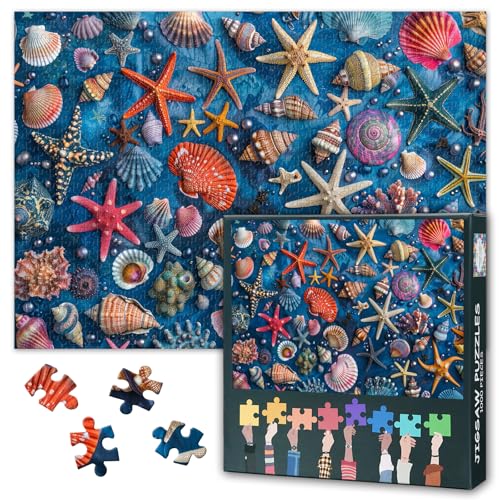 Beach Landscape Jigsaw Puzzles, Bunte Meerestiere und Muscheln Puzzle für Erwachsene 1000 Teile, Unmöglich herausfordernde schwierige Puzzles für Erwachsene, 50x70 cm von TISHIRON