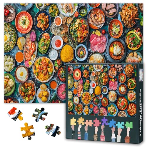 Bilder von Verschiedenen Küchen Puzzles für Erwachsene 1000 Stück - Lebensmittel mit Bunten Mustern Kunst für Kunstliebhaber Herausfordernde Puzzle 1000 Stück für Erwachsene 27.5" x 19.6" von TISHIRON