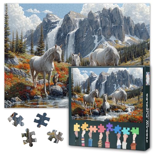 Blumen Berg Puzzles für Erwachsene 1000 Stück - Pferd Lustig Herausfordernde Puzzles | Premium-Puzzle 1000 Stück für Entspannung & Home Decor 70 * 50cm von TISHIRON