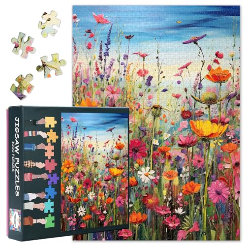 Blumen Puzzle 1000 Teile Bloom Plant Puzzles für Erwachsene Männer Frauen Geschenk Blossom Herausfordernde Puzzles Spiel Bunte Kunstwerk Puzzle für Familie Fertige Größe ist 70 x 50 cm von TISHIRON