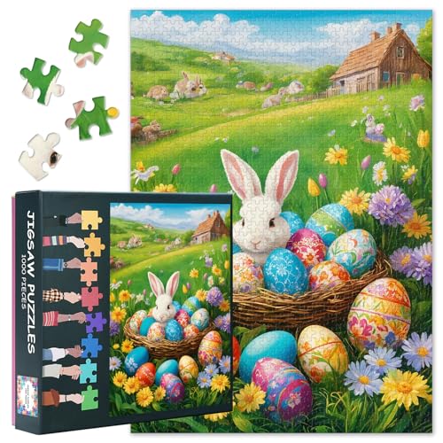 Blumen Puzzles 1000 Teile, Farbenfrohe Ostereier Puzzle Erwachsene, Frohe Ostern 1000 Teile Puzzles für Erwachsene, 70 x 50 cm Puzzle Impossible Geschicklichkeitsspiel für die Ganze Familie von TISHIRON
