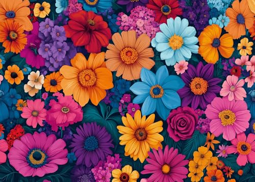 Blumen-Puzzles für Erwachsene, 1000 Teile, Bild voller Blumen mit Gänseblümchen, Rosen und Petunien, 1000-Teile-Puzzle, Unmögliche Puzzles, 50x70 cm von TISHIRON