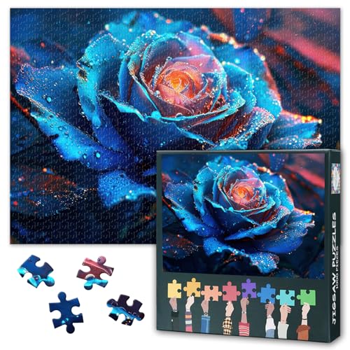 Blumen-Puzzles für Erwachsene, 1000 Teile, wunderschöne Blaue Rose mit Tautropfen, Nahaufnahme auf dunklem Hintergrund, 1000-teiliges Puzzle, für Erwachsene, 50 x 70 cm Blumen-Puzzles für Erwachsene, 1000 Teile, wunderschöne Blaue Rose mit Tautropfen, Nahaufnahme auf dunklem Hintergrund, 1000-teiliges Puzzle, für Erwachsene, 50 x 70 cm von TISHIRON