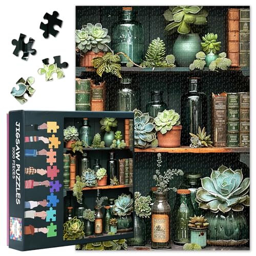 Botanisches Regal-Puzzle 1000 Teile - Naturgetreu Sukkulenten & Antiquarische Bücher, Detailreich 50x70 cm Literarisch Inspiriertes Sammlerpuzzle Sammlerstück Botanisches Regal-Puzzle 1000 Teile - Naturgetreu Sukkulenten & Antiquarische Bücher, Detailreich 50x70 cm Literarisch Inspiriertes Sammlerpuzzle Sammlerstück von TISHIRON