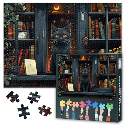 Buchhandlung Puzzles 1000 Teile, Katze Detektiv Puzzle Erwachsene, 1000 Teile Puzzles für Erwachsene, 70 x 50 cm Puzzle Impossible Geschicklichkeitsspiel für die Ganze Familie von TISHIRON