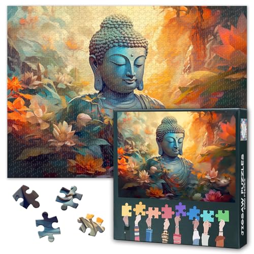 Buddha 1000 Stück Puzzle für Erwachsene, Jigsaw Puzzles 1000 Teile schwierig und Herausforderung blühende Blumen, 70 x 50 cm Familie Puzzle Spielabend & Home Decor (Religiöse Kultur Serie) von TISHIRON