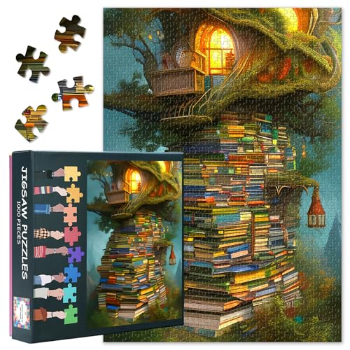 Bücherbaumhaus Puzzle 1000 Teile - Dschungel-Motiv mit Bücherstapeln, 50x70 cm Premium-Karton für Buchliebhaber, Familienspiele & Rätselabende Bücherbaumhaus Puzzle 1000 Teile - Dschungel-Motiv mit Bücherstapeln, 50x70 cm Premium-Karton für Buchliebhaber, Familienspiele & Rätselabende von TISHIRON