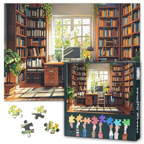 Bücherregal 1000-teiliges Puzzle für Erwachsene, Puzzles 1000 Teile Herausforderndes Bibliotheksmotiv, 70 x 50 cm Familien Puzzle Spiel Abend & Wohnkultur von TISHIRON