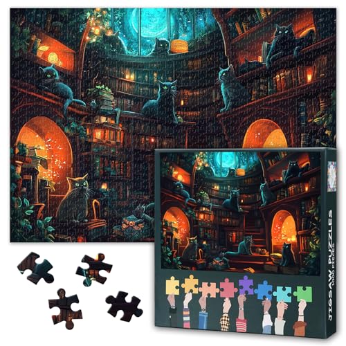 Bücherregal Puzzles 1000 Teile, Eine Katze sitzt auf einem Bücherregal Puzzle Erwachsene, 1000 Teile Puzzles für Erwachsene, 70 x 50cm Puzzle Impossible Geschicklichkeitsspiel für die Ganze Familie Bücherregal Puzzles 1000 Teile, Eine Katze sitzt auf einem Bücherregal Puzzle Erwachsene, 1000 Teile Puzzles für Erwachsene, 70 x 50cm Puzzle Impossible Geschicklichkeitsspiel für die Ganze Familie von TISHIRON