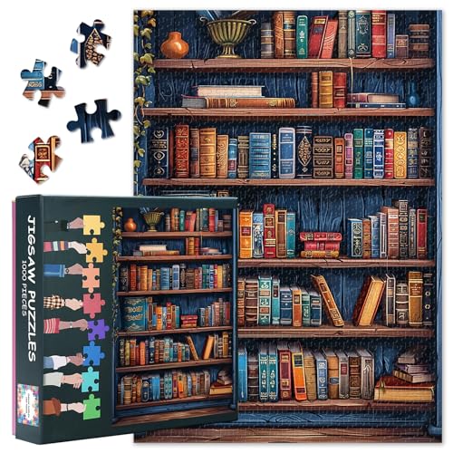 Bücherregal Puzzles für Erwachsene 1000 Stück Vintage Bücher herausfordernde Puzzle Erwachsene, 70 x 50 cm Puzzle-Spiel für Frauen Home Decoration Geburtstagsgeschenk (Bücherregal Serie) von TISHIRON