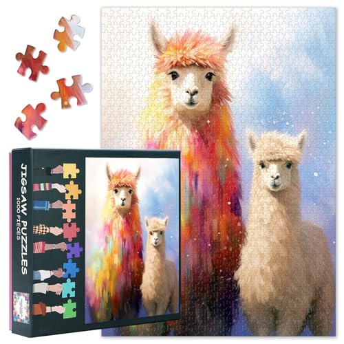 Bunte Alpaka 1000 Stück Puzzle für Erwachsene, Jigsaw Puzzles 1000 Teile schwierig und Herausforderung Fantasy-Tiere, 70 x 50 cm Familie Puzzle Spiel Nacht & Home Decor (Wildlife Series) von TISHIRON