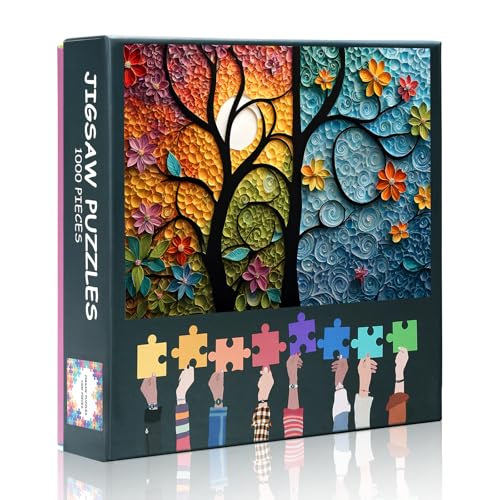 Bunte Baum Puzzle 1000 Teile Erwachsene, 70 x 50 cm Herausfordernde Puzzles für Erwachsene Floral, Familie Lernspiel & Einzigartige Wohnzimmer Dekoration Geschenk von TISHIRON