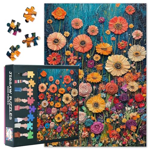 Bunte Blumen-Puzzle, Kunst für Erwachsene, herausfordernd, 1000 Teile, Blumen-Puzzles für Erwachsene, Kunstwerk, Dekoration, Intelligenz, Blütenpuzzles für Familie, Freunde, Partynächte, 70 x 40 cm von TISHIRON