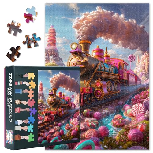 Bunte Dampflok Puzzle 1000 Stücke für Erwachsene Lolliops und Jelly Beans Puzzles Herausfordernd,Lebendiges Detail Ideal für Puzzle-Enthusiasten Fertiggröße: 70x50cm von TISHIRON
