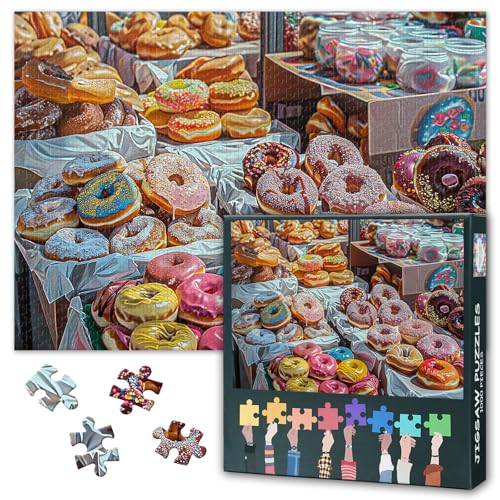 Bunte Donuts Jigsaw Puzzles 1000 Stücke für Erwachsene Donuts Jigsaw Puzzles Home Wanddekoration für Erwachsene Teens Bildungsspielzeug Lustige Herausfordernde Fertige Größe: 70x50cm von TISHIRON