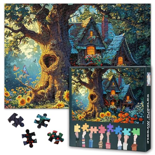 Bunte Haus Jigsaw Puzzles 1000 Stücke für Erwachsene Blumen und Häuser Herausfordernde Puzzles Geeignet für Spielenächte Lustige Herausforderende Heim Wanddekoration Fertig Puzzle Größe: 50x70cm von TISHIRON
