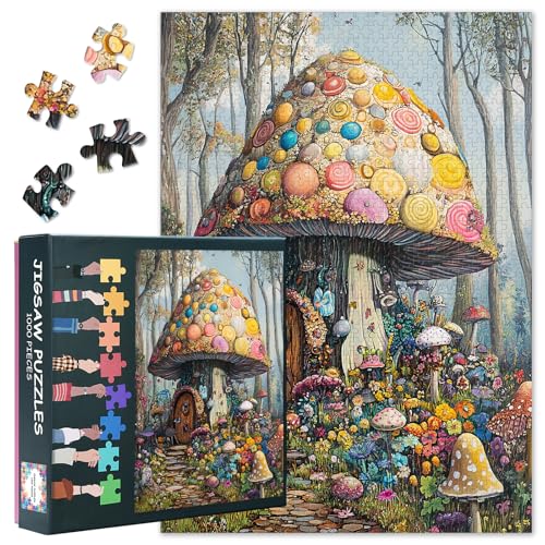 Bunte Pilz Haus 1000 Stück Puzzle für Erwachsene Home Wanddekoration Interessante intellektuelle Herausforderung geeignet für Spiel Nächte Geschenke für Familie und Freunde Größe: 50x70cm von TISHIRON