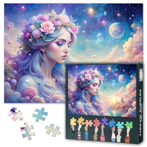 Buntes Mädchen 1000 Stück Puzzle für Erwachsene Träumige Landschaft Puzzles Familie Herausforderung Spiel Ideal für Puzzle Enthusiasten für Zuhause Schlafzimmer Flur Dekoration Größe: 70x50cm von TISHIRON