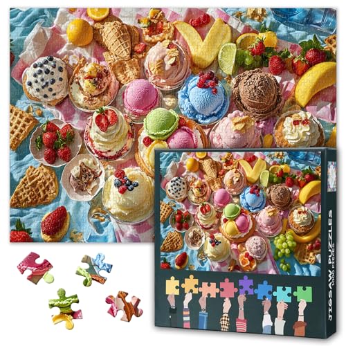 Buntes Sortiment an Eiscreme-Puzzles für Erwachsene, 1000 Stück, Sommer-Dessert-Puzzle, 1000 Teile, abstrakte Lernspiele, herausforderndes Puzzle für Erwachsene, Geschenk, Kunstwerk, Größe 69,8 x 49,8 von TISHIRON