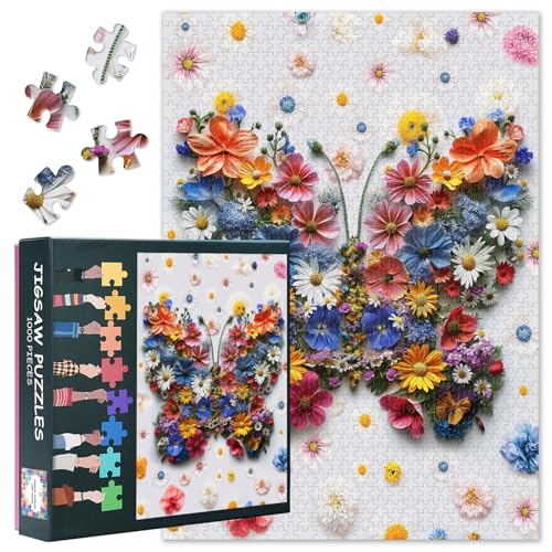 Butterfly 1000-teiliges Puzzle für Erwachsene – Bunte Blumen-Schmetterlinge, Hochwertige 1000-teilige Puzzles für Erwachsene (Schwieriges Tier-Pflanzen-Kunst-Puzzle) 20X27 INCH von TISHIRON