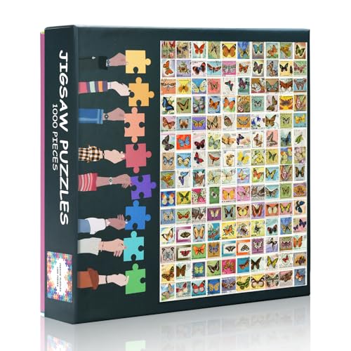 Butterfly Stamp Collection Puzzle für Erwachsene 1000 Teile Lebendige Vintage-Insektenkunst mit Premium-Puzzlebrett, 1000 Teile herausfordernde Puzzles für Erwachsene – 27,5 x 19,7 Zoll von TISHIRON