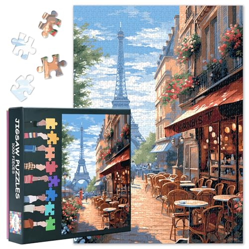 Café in Paris mit dem Eiffelturm Puzzles 1000 Teile für Erwachsene, Familien (Straßen von Paris) Die Teile Passen Perfekt Zusammen Fertige Größe ist 20x27 inch von TISHIRON