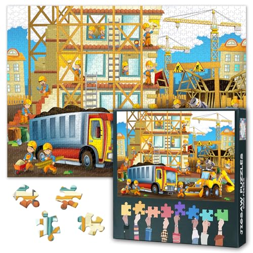 Cartoon Baustelle 1000 Stück Puzzle für Erwachsene: Cars Work in Cities Jigsaw Puzzles - Puzzles für Erwachsene 1000 Stück mit Langlebigen Stücken Familie Bindung & Stressabbau 27.5"x19.6" von TISHIRON