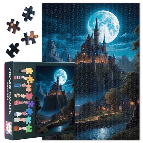 Castle Nightscape Jigsaw Puzzles - 1000 Teile Puzzle für Erwachsene, Mondlicht & Wald Herausfordernde Puzzles für Erwachsene (70 x 50 cm), Family Game Night Gift & Home Decor (Fantasy Series) von TISHIRON