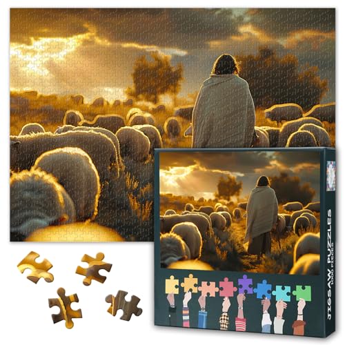 Christen Puzzles 1000 Pieces, Jesus Hirte und die Schafe Puzzle Erwachsene, Puzzles für Erwachsene, 70 x 50 cm Puzzle Impossible Geschicklichkeitsspiel für die Ganze Familie von TISHIRON