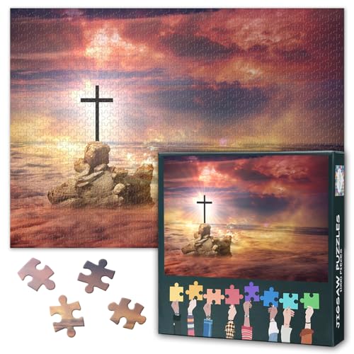 Christlich Puzzles 1000 Pieces, Kreuz Puzzle Erwachsene, Jesus Puzzles für Erwachsene, 70 x 50 cm Puzzle Impossible Geschicklichkeitsspiel für die Ganze Familie von TISHIRON