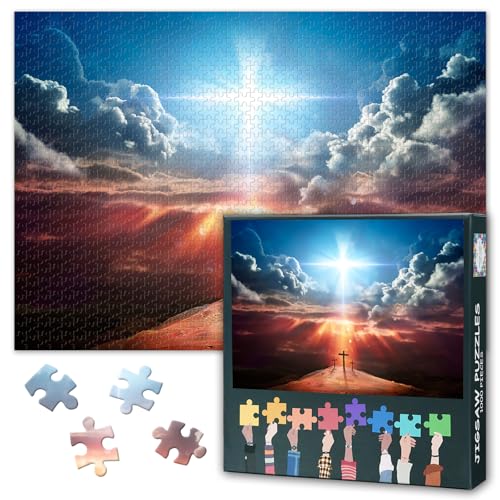 Christlich Puzzles 1000 Pieces, Kreuz Puzzle Erwachsene, Jesus ist auferstanden Puzzles für Erwachsene, 70 x 50 cm Puzzle Impossible Geschicklichkeitsspiel für die Ganze Familie von TISHIRON