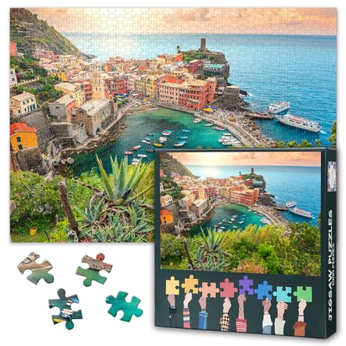 Cinque Terre Puzzle 1000 Teile Erwachsene - Italienische Küstenlandschaft mit Klippendörfern | Herausforderndes Premium Puzzle 70x50 cm von TISHIRON