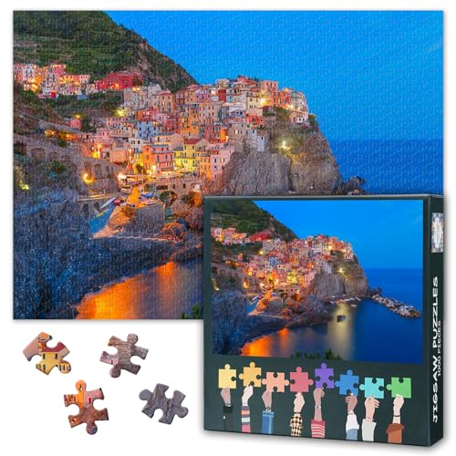 Cinque Terre Puzzle 1000 Teile für Erwachsene - Italienische Küstenlandschaft, Herausforderndes Premium Puzzle 70x50 cm mit Nationalpark Design von TISHIRON
