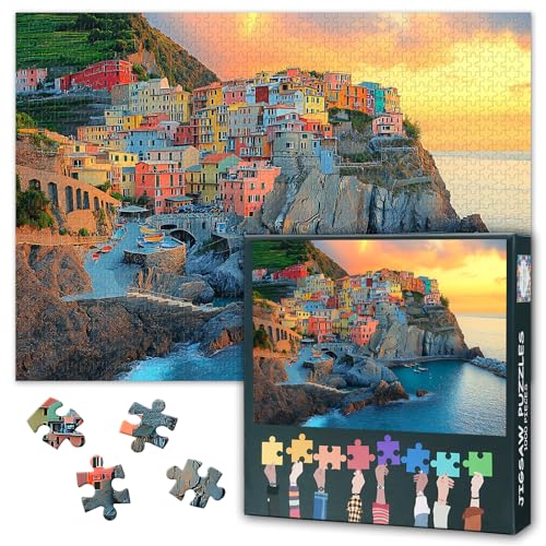 Cinque Terre Puzzles für Erwachsene 1000 Teile - Farbenfrohes Klippendorf Manarola, Italien Puzzles für Erwachsene - 27,5" x 19,7" von TISHIRON