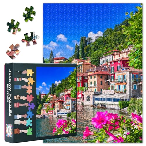 Comer Lake Como Puzzle für Erwachsene, atemberaubendes Langobarddorf der Liebhaber, hochwertige dicke Teile und lebendige Farben, Stressabbau, Familiennachtgeschenk, Heimdekoration (70 x 50 cm) von TISHIRON