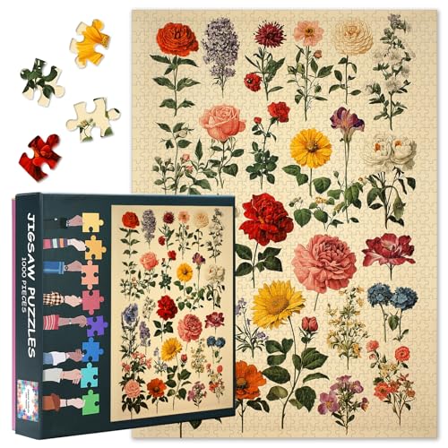 Coolstes 1000-Teile-Puzzle für Erwachsene - Faszinierendes Blumen-Mosaik mit botanischen Details, Anspruchsvolle Blumenkunst für Puzzle-Liebhaber - 27,5 x 19,7 Zoll (70x50 cm) von TISHIRON