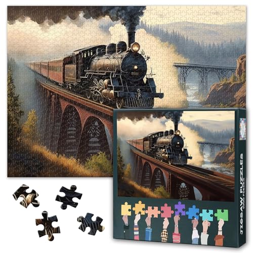 Dampflok Puzzle 1000 Teile Erwachsene - Historische Brückenüberquerung, Premium Nostalgie Puzzle mit 70x50 cm Motiv von TISHIRON