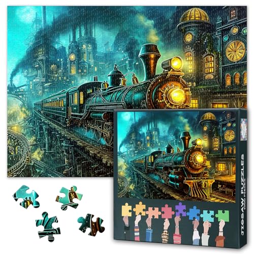 Dampflok-Puzzles 1000 Teile, Vintage-Zug fährt auf den Gleisen verschiedener Epochen Puzzle für Erwachsene 1000 Teile, Zeitreise-Puzzles, 50 x 70 cm Dampflok-Puzzles 1000 Teile, Vintage-Zug fährt auf den Gleisen verschiedener Epochen Puzzle für Erwachsene 1000 Teile, Zeitreise-Puzzles, 50 x 70 cm von TISHIRON